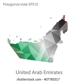 UAE,United Arab Emirates map in geometric polygonal style. Abstract triangle, modern design background.