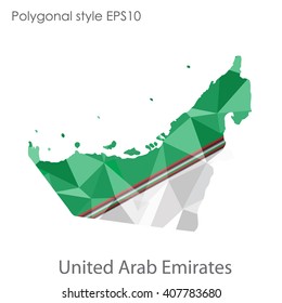UAE,United Arab Emirates map in geometric polygonal style. Abstract triangle, modern design background