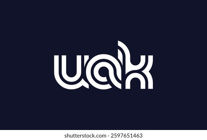 UAK Creative Unique Modern Letter Logo Design. Stylized logo featuring a unique letter design, presenting abstract minimalist aesthetics and modern appeal.