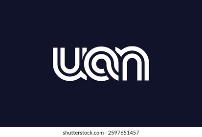 UAN Creative Unique Modern Letter Logo Design. Stylized logo featuring a unique letter design, presenting abstract minimalist aesthetics and modern appeal.