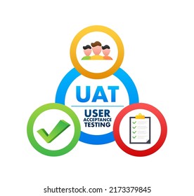 UAT - User Acceptance Testing. Software testing concept. Development quality. Vector stock illustration.