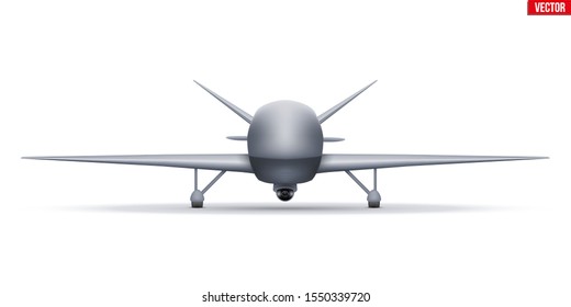 UAV Drone. Military Unmanned Aircraft Spy. Front View. Vector Illustration Isolated On White Background.