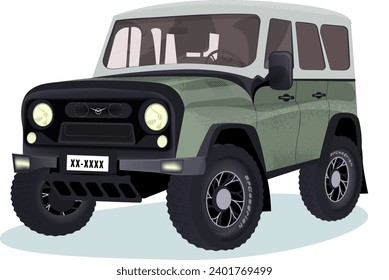 UAZ car all-wheel drive SUV green color