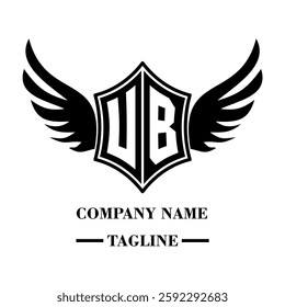 UB bold shield logo with wings, customizable with letters A to Z. Perfect for brands seeking a powerful symbol of strength, freedom, and ambition