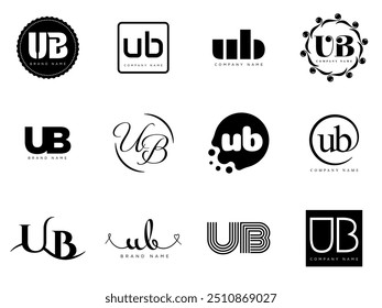 UB logo company template. Letter u and b logotype. Set different classic serif lettering and modern bold text with design elements. Initial font typography. Collection trendy business identity.