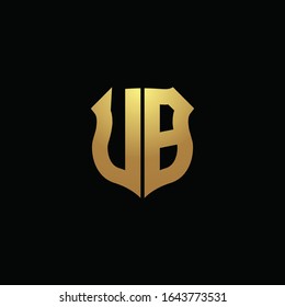 Monograma de logotipo UB con colores dorados y plantilla de diseño de forma de escudo
