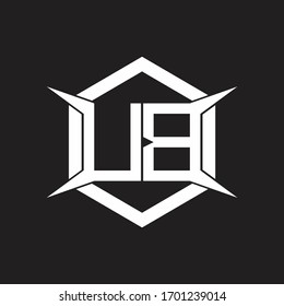 Monograma de logotipo UB con hexágono y plantilla de diseño de forma de cuatro ejes