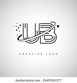 Logotipo de monograma de órbita UB - marca de letra mínima futurista com linha de arte circular, pontos inspirados na tecnologia e conceito de movimento espacial para identidade de marca moderna