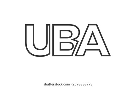 UBA logo design template with strong and modern bold text. Initial based vector logotype featuring simple and minimal typography. Trendy company identity ideal for businesses brand presence.