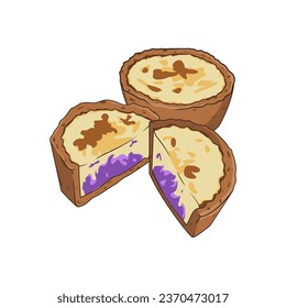 ube cheesecake graphic vector illustration, boost your culinary business with ube cheesecake illustration. Ideal for cake menus, food blogs and cookbooks. Add a touch of charm to your projects.