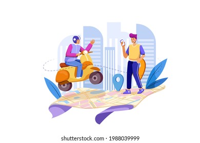 Uber Driver is coming to take him Illustration concept. Flat illustration isolated on white background.