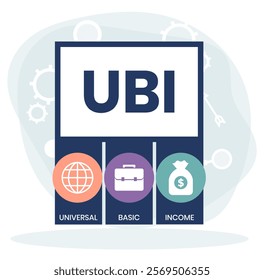 UBI - Universal Basic Income acronym. business concept background. vector illustration concept with keywords and icons. lettering illustration with icons for web banner, flyer, landing page