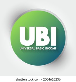 UBI - Universal Basic Income is a sociopolitical financial transfer policy proposal, acronym concept background