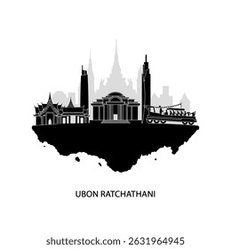 Ubon Ratchathani Silhouette with Thailand Landmark.