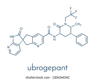 Ubrogepant Migraine Drug Molecule (CGRP Receptor Antagonist). Skeletal Formula.