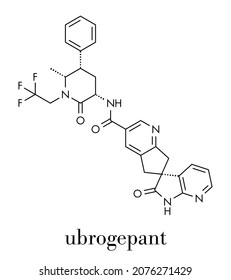 Ubrogepant Migraine Drug Molecule (CGRP Receptor Antagonist). Skeletal Formula.