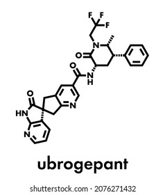 Ubrogepant Migraine Drug Molecule (CGRP Receptor Antagonist). Skeletal Formula.