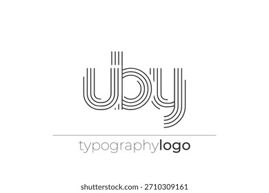 Logotipo de tipografía geométrica moderna UBY. Composición moderna y elegante con una ilustración de logotipo de tipografía monocromática diseñada con líneas intrincadas.