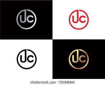 UC Circle Letter Logo Design with RED GOLD BLACK Silver Vector Illustration