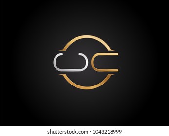 UC circle Shape Letter logo Design in silver gold color
