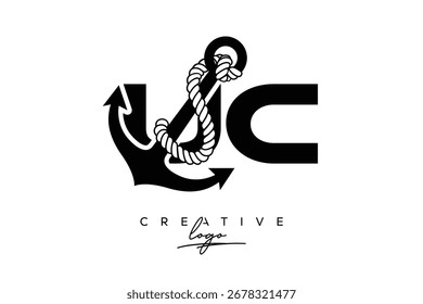 UC Creative Monogram Latter Logo con diseño de ancla y cuerda