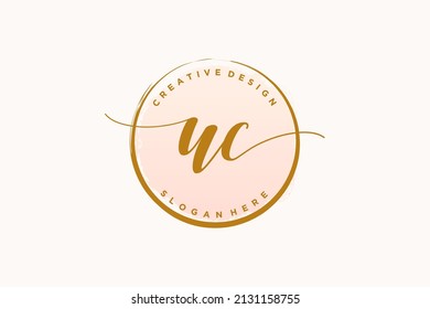 UC handwriting logo with circle template vector signature, wedding, fashion, floral and botanical with creative template.