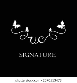 UC Handwritten initial letter, UC simple signature vector logo with butterfly shape variation, beauty, photography letter logo design. U C