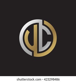 UC initial letters looping linked circle elegant logo golden silver black background