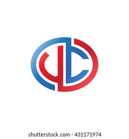 UC initial letters looping linked ellipse logo red blue