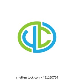 UC initial letters looping linked ellipse logo blue green