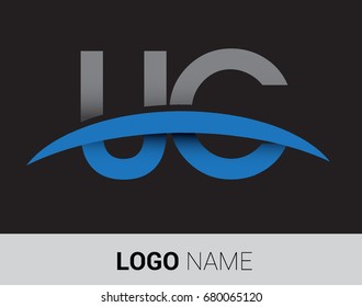 UC initial logo company name colored grey and blue swoosh design.