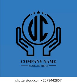 UC initials held within hands, symbolizing trust and protection. The circle represents unity, while stars highlight excellence and ambition.