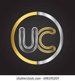 UC Letter logo in a circle. gold and silver colored. Vector design template elements for your business or company identity.