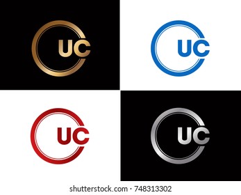 UC Letter logo Design in a circle. Blue Red and silver gold colored
