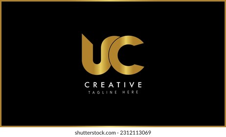 Diseño de logotipo de carta UC con tipografía creativa moderna de moda y color dorado, icono monograma de color dorado aislado.