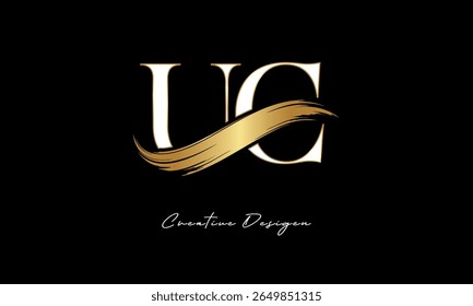 Logotipo del monograma de la letra de la UC – marca elegante de la letra del trazo del cepillo del oro para la marca de lujo, moda, diseño de la identidad de Premium de la boutique
