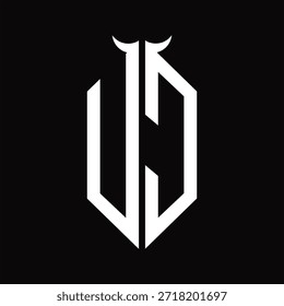 UC Logo monogram with horn shape isolated black and white design template on black background