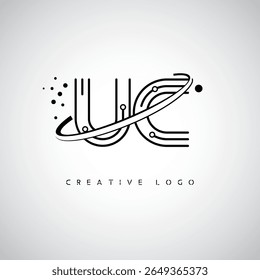 Logotipo de Monograma de Órbita UC - Marca de Letra Mínima Futurista com Linha de Arte Circular, Pontos Inspirados na Tecnologia e Conceito de Movimento Espacial para Identidade de Marca Moderna