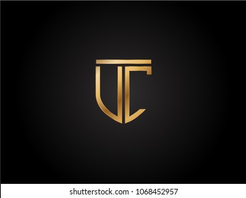 UC shield shape Letter Design in gold color