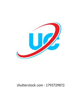 UC U C letter logo design. Initial letter UC linked circle uppercase monogram logo red and blue. UC logo, U C design. uc, u c	