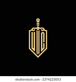 UC vintage shield and sword initial logo in high quality professional design that will print well across any print media