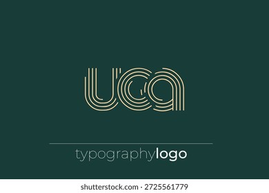 Logotipo de tipografia geométrica moderna da UCA. Composição moderna e elegante com uma ilustração de logotipo de tipografia monocromática projetada com linhas intrincadas.