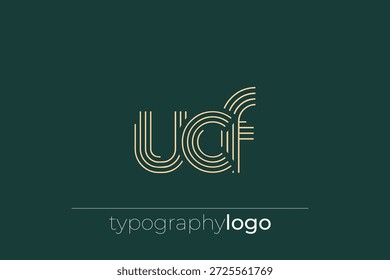 Logotipo da tipografia geométrica moderna da UCF. Composição moderna e elegante com uma ilustração de logotipo de tipografia monocromática projetada com linhas intrincadas.
