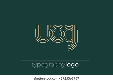 UCG modern geometric typography logo. Modern and stylish composition featuring a monochromatic typography logo illustration designed with intricate lines.