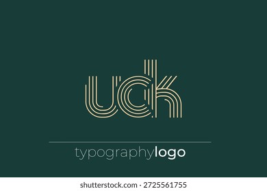 Logotipo moderno da tipografia geométrica do UCK. Composição moderna e elegante com uma ilustração de logotipo de tipografia monocromática projetada com linhas intrincadas.