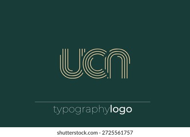 Logotipo da tipografia geométrica moderna da UCN. Composição moderna e elegante com uma ilustração de logotipo de tipografia monocromática projetada com linhas intrincadas.