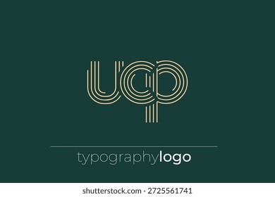Logotipo da tipografia geométrica moderna da UCP. Composição moderna e elegante com uma ilustração de logotipo de tipografia monocromática projetada com linhas intrincadas.