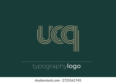 UCQ modern geometric typography logo. Modern and stylish composition featuring a monochromatic typography logo illustration designed with intricate lines.