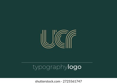 Logotipo da tipografia geométrica moderna da UCR. Composição moderna e elegante com uma ilustração de logotipo de tipografia monocromática projetada com linhas intrincadas.