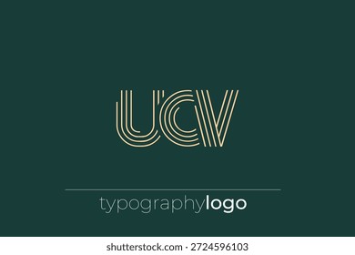 UCV logotipo da tipografia geométrica moderna. Composição moderna e elegante com uma ilustração de logotipo de tipografia monocromática projetada com linhas intrincadas.